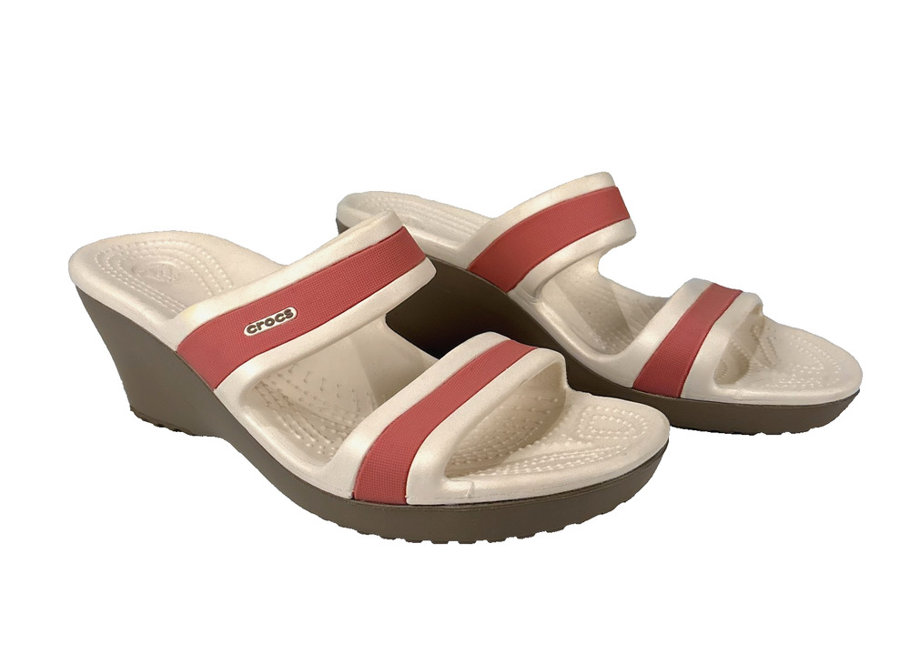 Crocs Shima Sandals SZ 10 Double Strap Wedge Heels Comfort Open Toe Slip On